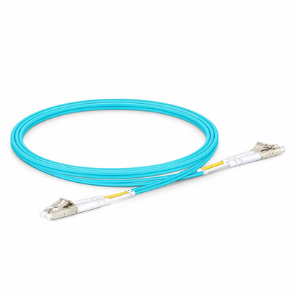 FyberOptix 3m (10ft) Fiber Patch Cable, 2 Fibers, LC UPC Duplex to LC UPC Duplex, Multimode (OM3), Riser (OFNR), 2.0mm, Tight-Buffered, Aqua, 10 Pcs/Pack