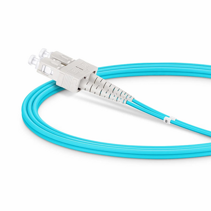 FyberOptix 1m (3ft) Fiber Patch Cable, 2 Fibers, LC UPC Duplex to SC UPC Duplex, Multimode (OM3), Riser (OFNR), 2.0mm, Tight-Buffered, Aqua