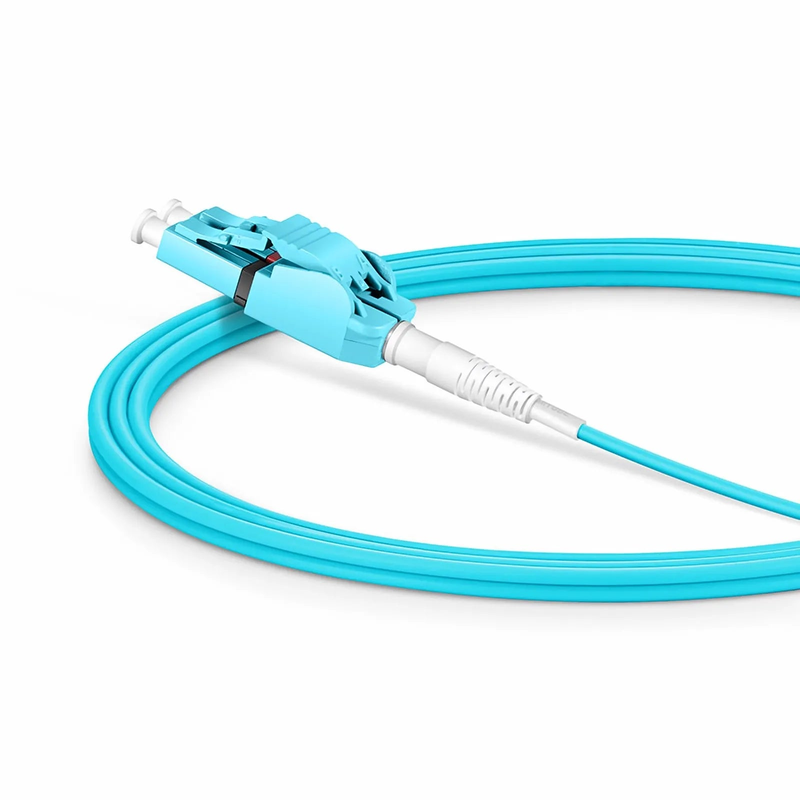 FyberOptix 2m (7ft) Fiber Patch Cable, 2 Fibers, LC UPC Duplex to LC UPC Duplex Switchable Clip Uniboot, Multimode (OM4), Riser (OFNR), 2.0mm, Aqua