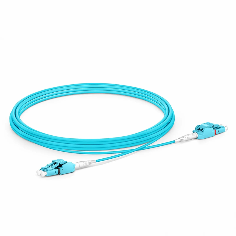 FyberOptix 3m (10ft) Fiber Patch Cable, 2 Fibers, LC UPC Duplex to LC UPC Duplex Switchable Clip Uniboot, Multimode (OM4), Riser (OFNR), 2.0mm, Aqua