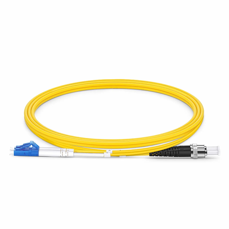 FyberOptix 1m (3ft) Fiber Patch Cable, 2 Fibers, LC UPC Duplex to ST UPC, Single Mode (OS2), Riser (OFNR), 2.0mm, Tight-Buffered, Yellow