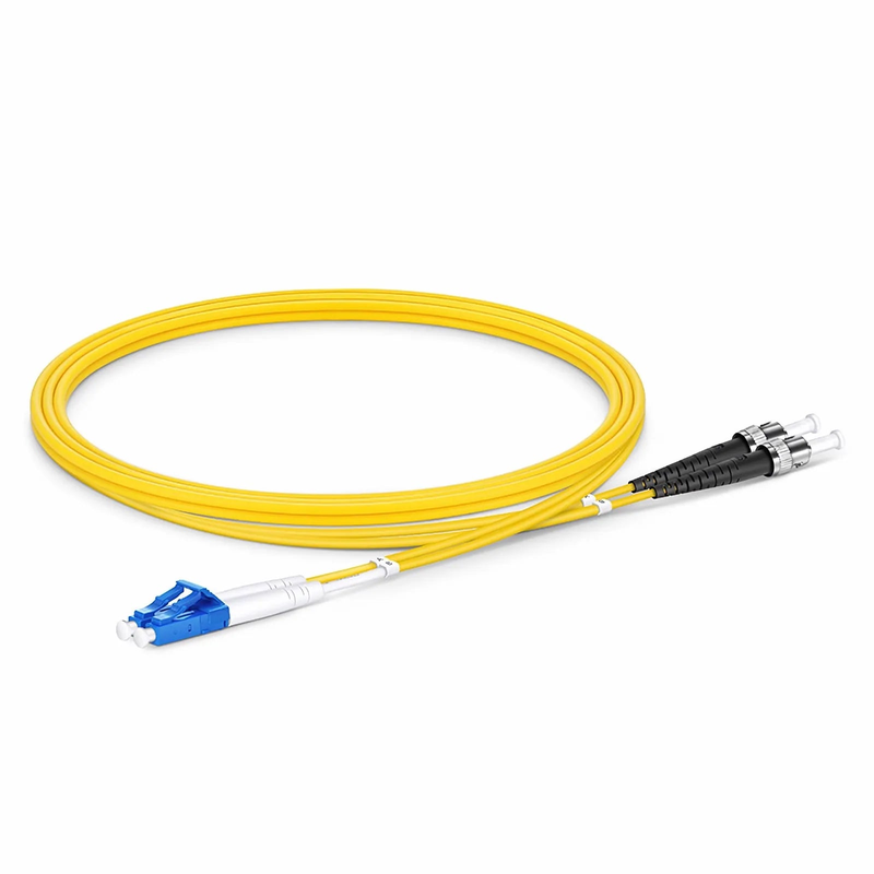 FyberOptix 1m (3ft) Fiber Patch Cable, 2 Fibers, LC UPC Duplex to ST UPC, Single Mode (OS2), Riser (OFNR), 2.0mm, Tight-Buffered, Yellow