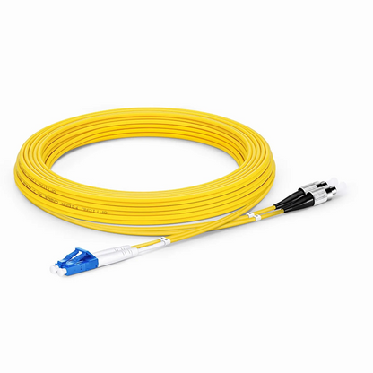 FyberOptix 5m (16ft) Fiber Patch Cable, 2 Fibers, LC UPC Duplex to FC UPC, Single Mode (OS2), Riser (OFNR), 2.0mm, Tight-Buffered, Yellow
