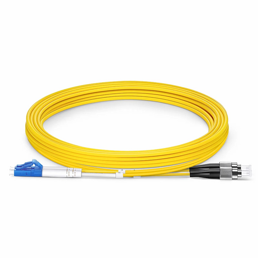 FyberOptix 3m (10ft) Fiber Patch Cable, 2 Fibers, LC UPC Duplex to FC UPC, Single Mode (OS2), Riser (OFNR), 2.0mm, Tight-Buffered, Yellow