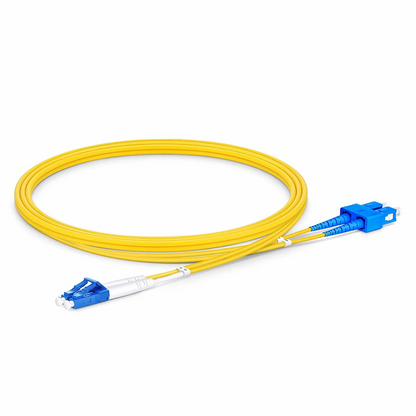 FyberOptix 1m (3ft) Fiber Patch Cable, 2 Fibers, LC UPC Duplex to SC UPC Duplex, Single Mode (OS2), Riser (OFNR), 2.0mm, Tight-Buffered, Yellow