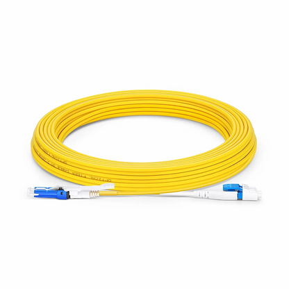 FyberOptix 10m (33ft) Fiber Patch Cable, 2 Fibers, CSA UPC Duplex to LC UPC Duplex Flat Clip Uniboot, Single Mode (OS2), Riser (OFNR), 2.0mm, Yellow, for 200/400G Network Connection