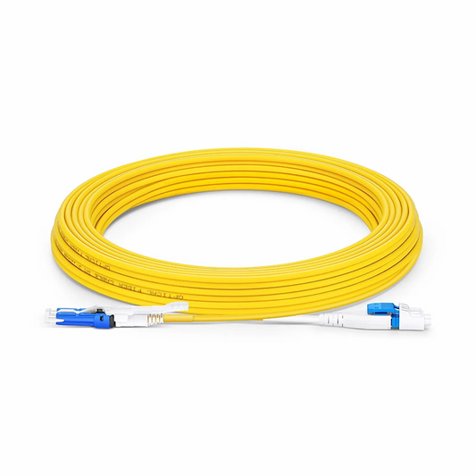 FyberOptix 10m (33ft) Fiber Patch Cable, 2 Fibers, CSâ„¢ UPC Duplex to LC UPC Duplex Flat Clip Uniboot, Single Mode (OS2), Riser (OFNR), 2.0mm, Yellow, for 200/400G Network Connection