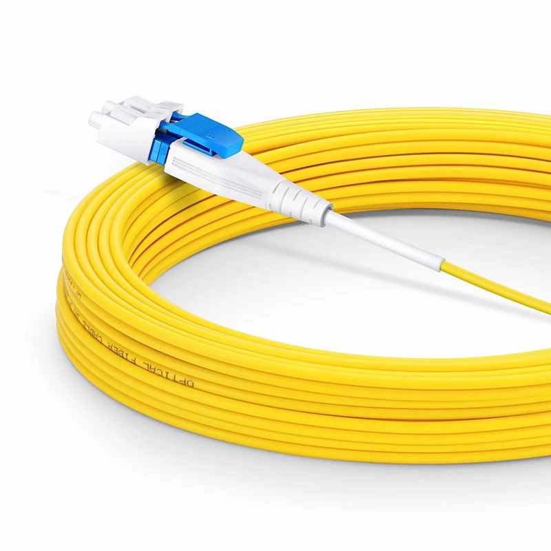 FyberOptix 10m (33ft) Fiber Patch Cable, 2 Fibers, CSA UPC Duplex to LC UPC Duplex Flat Clip Uniboot, Single Mode (OS2), Riser (OFNR), 2.0mm, Yellow, for 200/400G Network Connection