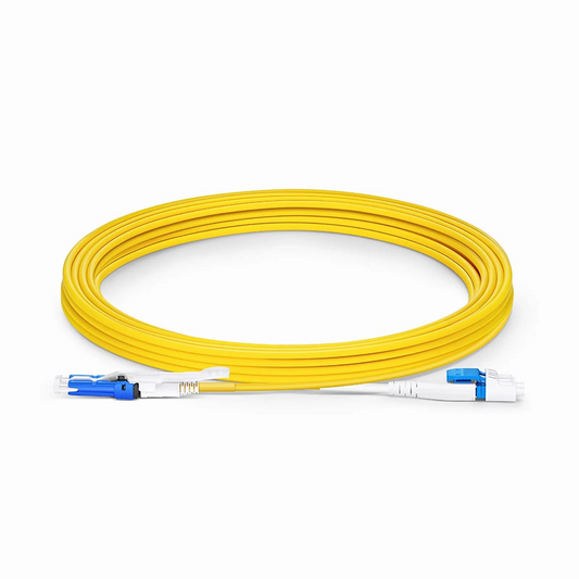 FyberOptix 5m (16ft) Fiber Patch Cable, 2 Fibers, CSâ„¢ UPC Duplex to LC UPC Duplex Flat Clip Uniboot, Single Mode (OS2), Riser (OFNR), 2.0mm, Yellow, for 200/400G Network Connection