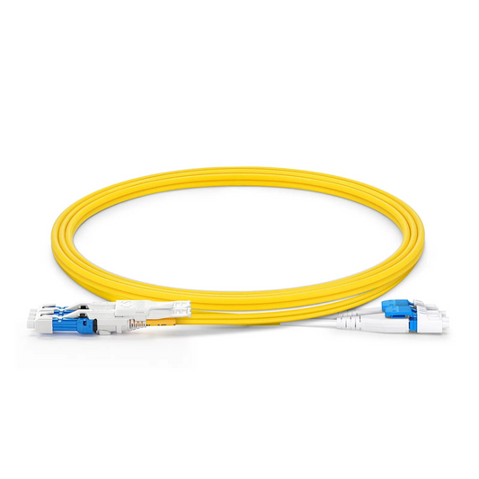 FyberOptix 1m (3ft) Fiber Patch Cable, 4 Fibers, 2 x CSâ„¢ UPC Duplex to 2 x LC UPC Duplex Flat Clip Uniboot, Single Mode (OS2), Riser (OFNR), 2.0mm, Yellow, for 200/400/800G Network Connection