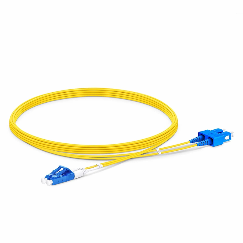 FyberOptix 5m (16ft) Fiber Patch Cable, 2 Fibers, LC UPC Duplex to SC UPC Duplex, Single Mode (OS2), Riser (OFNR), 1.2mm, Tight-Buffered, Yellow
