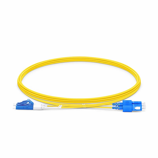 FyberOptix 3m (10ft) Fiber Patch Cable, 2 Fibers, LC UPC Duplex to SC UPC Duplex, Single Mode (OS2), Riser (OFNR), 1.2mm, Tight-Buffered, Yellow