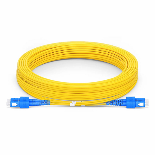 FyberOptix 15m (49ft) Fiber Patch Cable, 2 Fibers, SC UPC Duplex to SC UPC Duplex, Single Mode (OS2), Riser (OFNR), 2.0mm, Tight-Buffered, Yellow