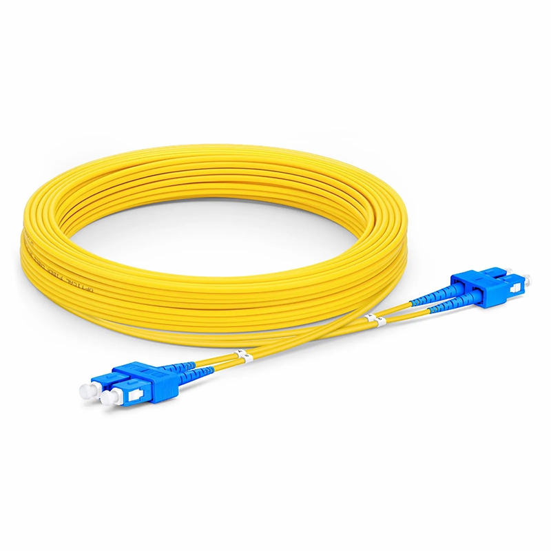 FyberOptix 15m (49ft) Fiber Patch Cable, 2 Fibers, SC UPC Duplex to SC UPC Duplex, Single Mode (OS2), Riser (OFNR), 2.0mm, Tight-Buffered, Yellow