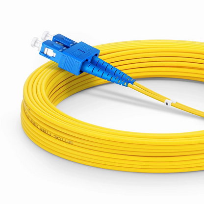 FyberOptix 15m (49ft) Fiber Patch Cable, 2 Fibers, SC UPC Duplex to SC UPC Duplex, Single Mode (OS2), Riser (OFNR), 2.0mm, Tight-Buffered, Yellow