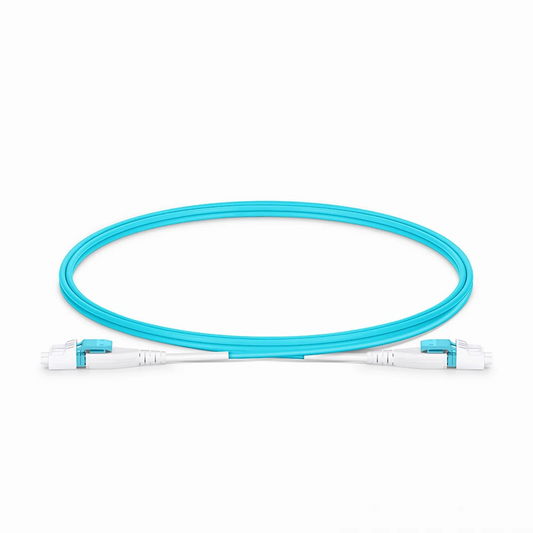 FyberOptix 1m (3ft) Fiber Patch Cable, 2 Fibers, LC UPC Duplex to LC UPC Duplex Flat Clip Uniboot, Multimode (OM4), LSZH, 2.0mm, Aqua