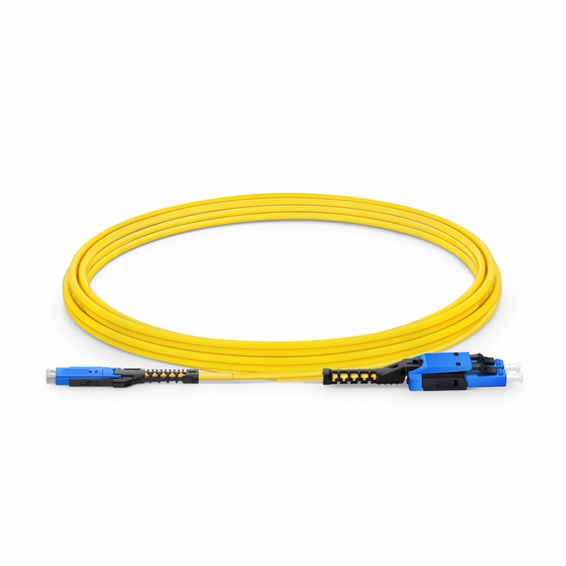 FyberOptix 3m (10ft) Fiber Patch Cable, 2 Fibers, MDC UPC Duplex to LC UPC Duplex Flat Clip with Push-Pull Boot Uniboot, Single Mode (OS2), Riser (OFNR), 2.0mm, Yellow, for 100/400/800G Network Connection