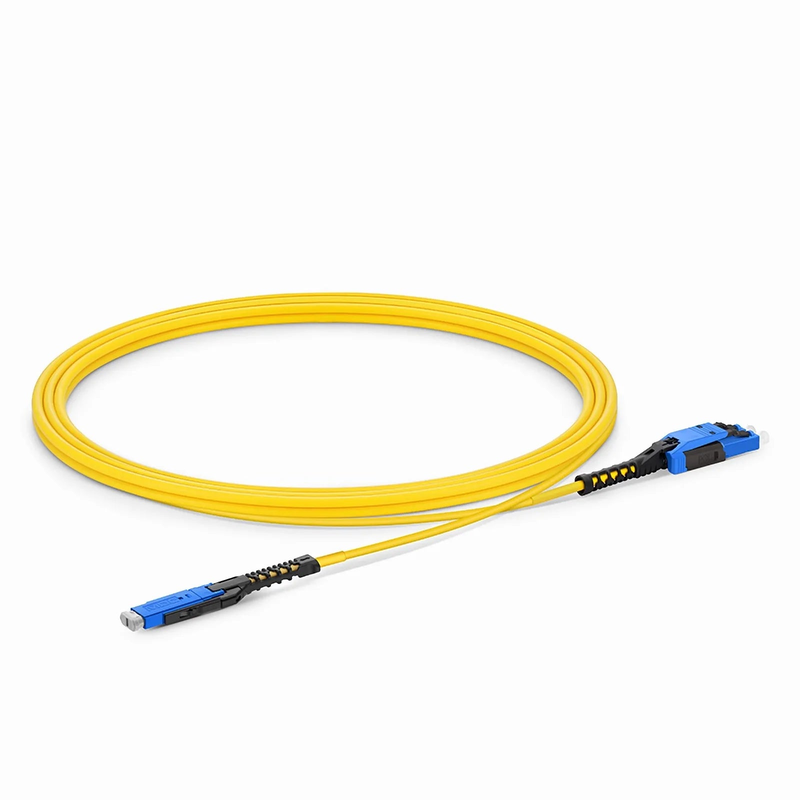 FyberOptix 2m (7ft) Fiber Patch Cable, 2 Fibers, MDC UPC Duplex to LC UPC Duplex Flat Clip with Push-Pull Boot Uniboot, Single Mode (OS2), Riser (OFNR), 2.0mm, Yellow, for 100/400/800G Network Connection