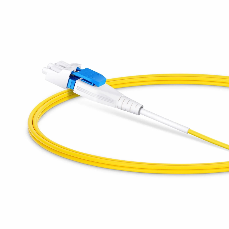 FyberOptix 1m (3ft) Fiber Patch Cable, 2 Fibers, SN UPC Duplex to LC UPC Duplex Flat Clip Uniboot, Single Mode (OS2), Riser (OFNR), 1.6mm, Yellow, for 400G Network Connection