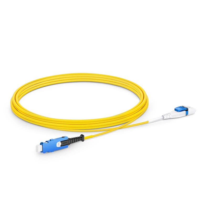 FyberOptix 3m (10ft) Fiber Patch Cable, 2 Fibers, SN UPC Duplex to LC UPC Duplex Flat Clip Uniboot, Single Mode (OS2), Riser (OFNR), 1.6mm, Yellow, for 400G Network Connection