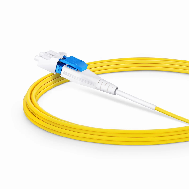 FyberOptix 3m (10ft) Fiber Patch Cable, 2 Fibers, SN UPC Duplex to LC UPC Duplex Flat Clip Uniboot, Single Mode (OS2), Riser (OFNR), 1.6mm, Yellow, for 400G Network Connection
