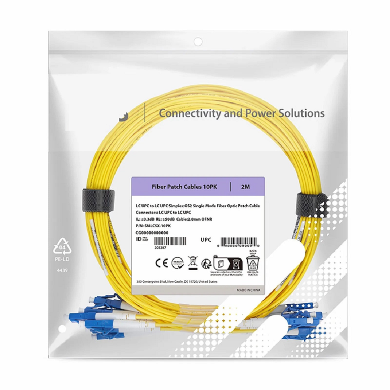 FyberOptix 1m (3ft) Fiber Patch Cable, 1 Fiber, SC APC Simplex to SC APC Simplex, Single Mode (OS2), Riser (OFNR), 2.0mm, Tight-Buffered, Yellow, 10 Pcs/Pack