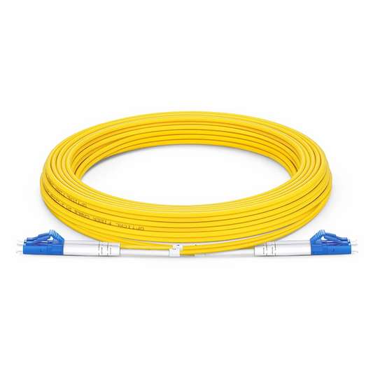 FyberOptix 5m (16ft) Fiber Patch Cable, 2 Fibers, Grade B, LC UPC Duplex to LC UPC Duplex, Single Mode (OS2), Riser (OFNR), 2.0mm, Typical 0.12dB IL, Tight-Buffered, Yellow