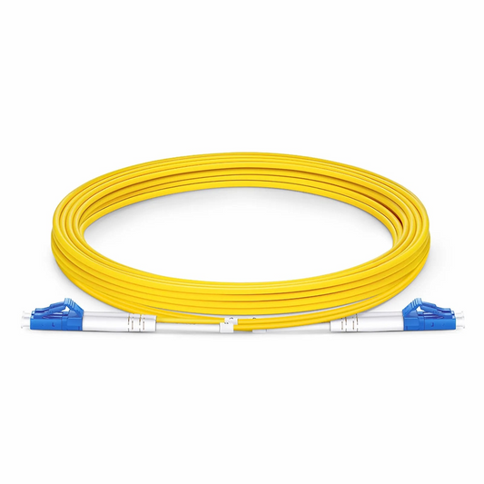 FyberOptix 3m (10ft) Fiber Patch Cable, 2 Fibers, Grade B, LC UPC Duplex to LC UPC Duplex, Single Mode (OS2), Riser (OFNR), 2.0mm, Typical 0.12dB IL, Tight-Buffered, Yellow