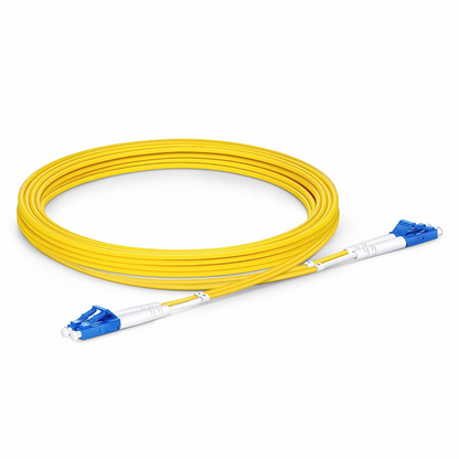 FyberOptix 3m (10ft) Fiber Patch Cable, 2 Fibers, Grade B, LC UPC Duplex to LC UPC Duplex, Single Mode (OS2), Riser (OFNR), 2.0mm, Typical 0.12dB IL, Tight-Buffered, Yellow