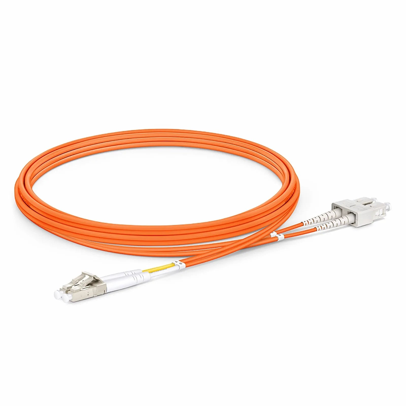 FyberOptix 2m (7ft) Fiber Patch Cable, 2 Fibers, LC UPC Duplex to SC UPC Duplex, Multimode (OM2), Riser (OFNR), 2.0mm, Tight-Buffered, Orange