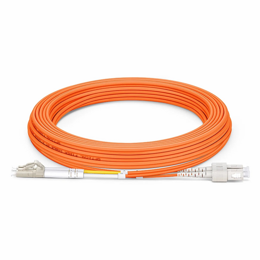 FyberOptix 5m (16ft) Fiber Patch Cable, 2 Fibers, G.651, LC UPC Duplex to SC UPC Duplex, Multimode (OM1), Riser (OFNR), 2.0mm, Tight-Buffered, Orange