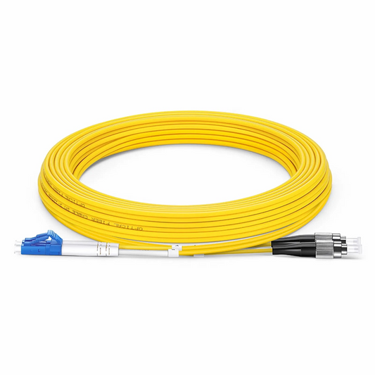 FyberOptix 5m (16ft) Fiber Patch Cable, 2 Fibers, LC UPC Duplex to FC UPC, Single Mode (OS2), Riser (OFNR), 2.0mm, Tight-Buffered, Yellow