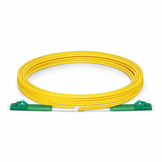 FyberOptix 3m (10ft) Fiber Patch Cable, 2 Fibers, LC APC Duplex to LC APC Duplex, Single Mode (OS2), Riser (OFNR), 2.0mm, Tight-Buffered, Yellow