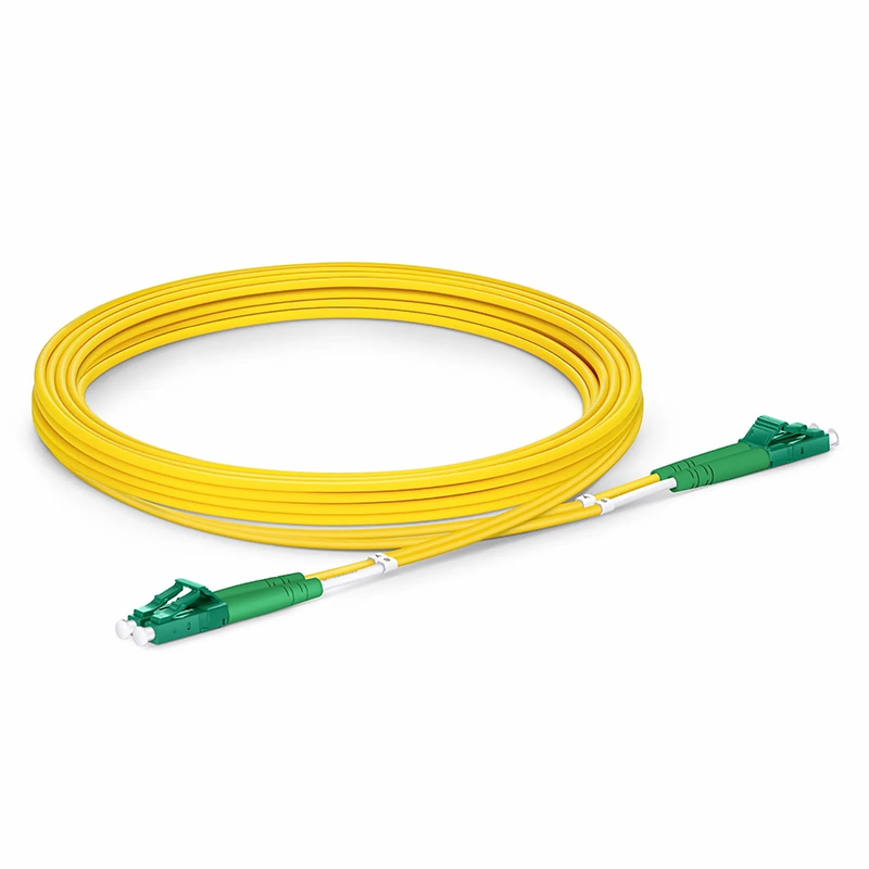 FyberOptix 3m (10ft) Fiber Patch Cable, 2 Fibers, LC APC Duplex to LC APC Duplex, Single Mode (OS2), Riser (OFNR), 2.0mm, Tight-Buffered, Yellow