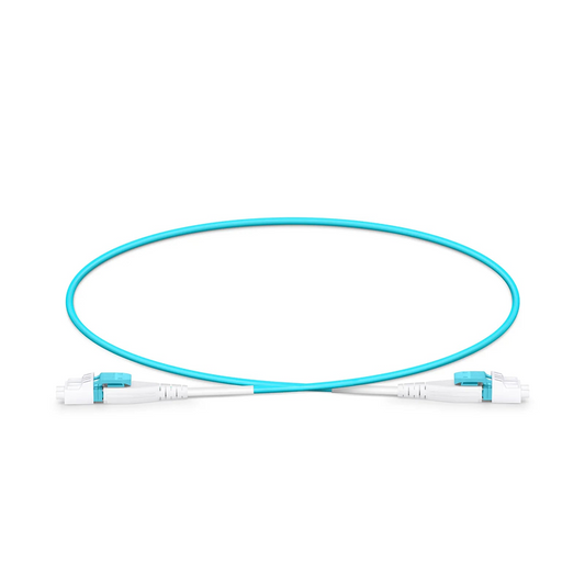 FyberOptix 0.5m (1.6ft) Fiber Patch Cable, 2 Fibers, LC UPC Duplex to LC UPC Duplex Flat Clip Uniboot, Multimode (OM4), Riser (OFNR), 2.0mm, Aqua