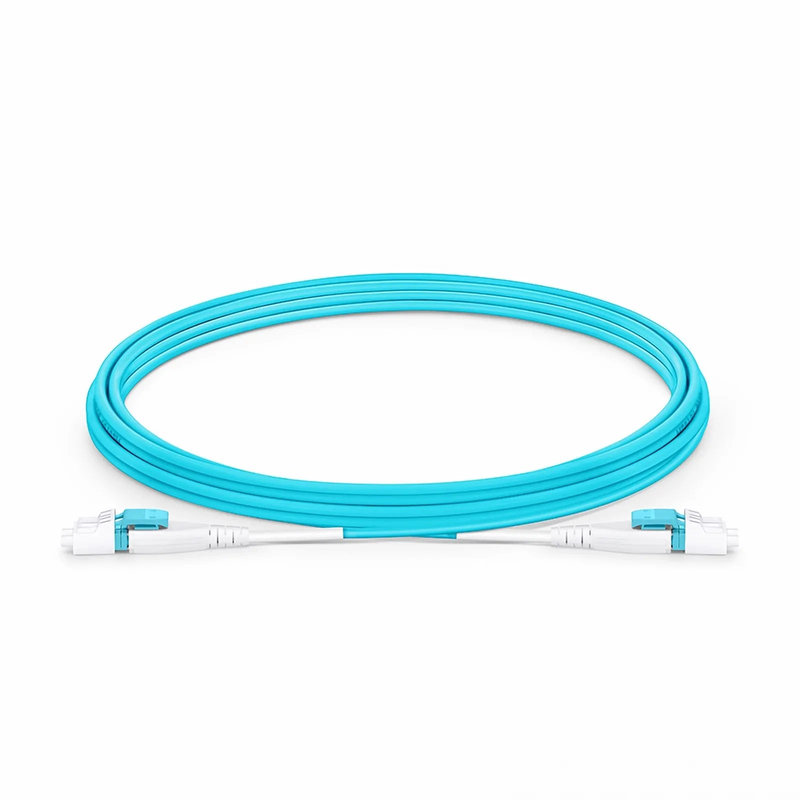 FyberOptix 3m (10ft) Fiber Patch Cable, 2 Fibers, LC UPC Duplex to LC UPC Duplex Flat Clip Uniboot, Multimode (OM4), Riser (OFNR), 2.0mm, Aqua
