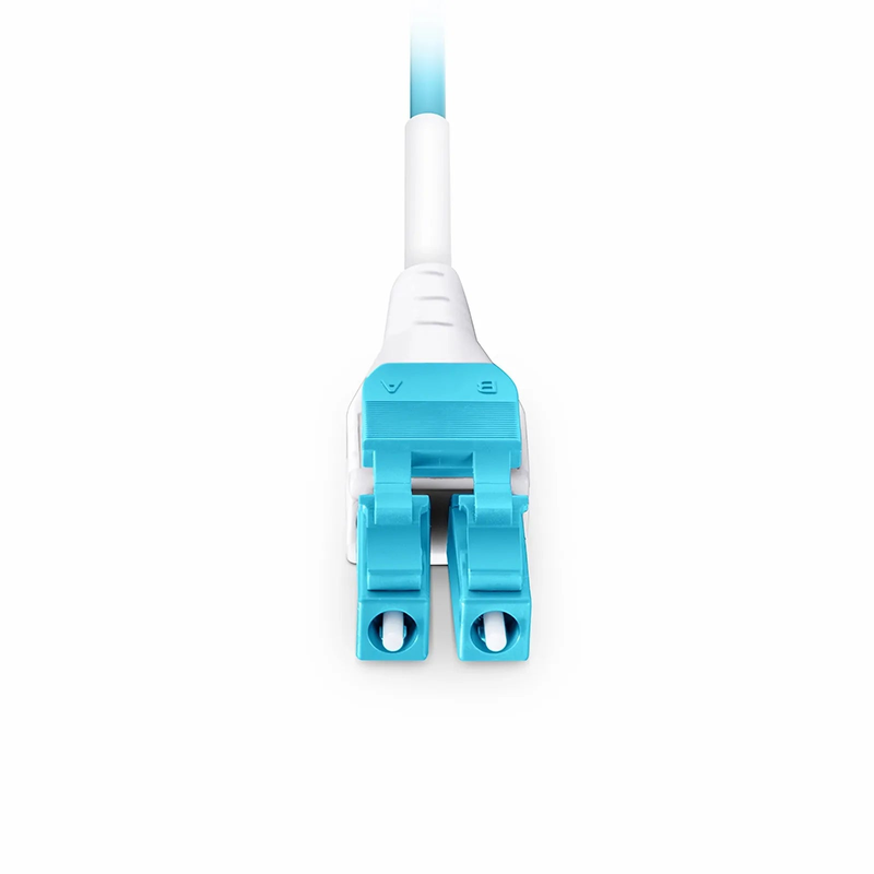 FyberOptix 3m (10ft) Fiber Patch Cable, 2 Fibers, LC UPC Duplex to LC UPC Duplex Flat Clip Uniboot, Multimode (OM4), Riser (OFNR), 2.0mm, Aqua