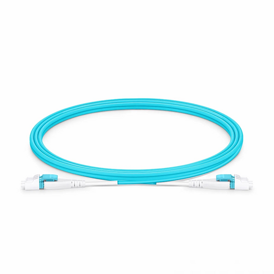 FyberOptix 2m (7ft) Fiber Patch Cable, 2 Fibers, LC UPC Duplex to LC UPC Duplex Flat Clip Uniboot, Multimode (OM4), Riser (OFNR), 2.0mm, Aqua