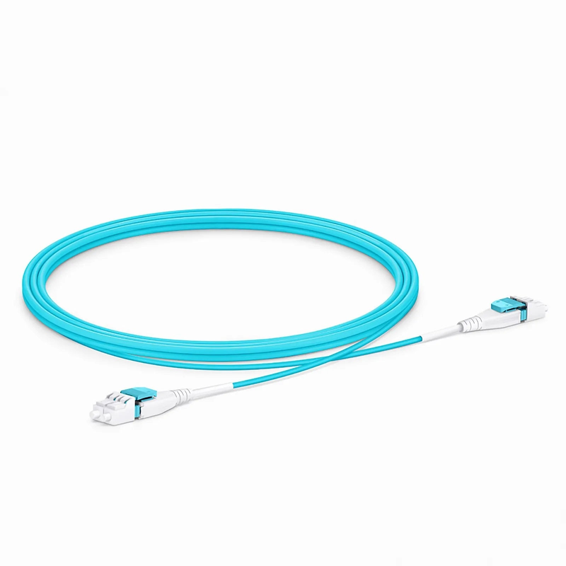 FyberOptix 2m (7ft) Fiber Patch Cable, 2 Fibers, LC UPC Duplex to LC UPC Duplex Flat Clip Uniboot, Multimode (OM4), Riser (OFNR), 2.0mm, Aqua