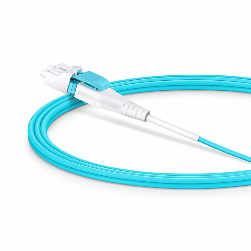 FyberOptix 2m (7ft) Fiber Patch Cable, 2 Fibers, LC UPC Duplex to LC UPC Duplex Flat Clip Uniboot, Multimode (OM4), Riser (OFNR), 2.0mm, Aqua