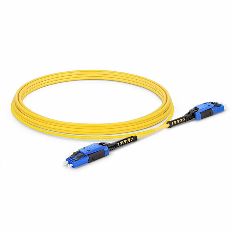 FyberOptix 10m (33ft) Fiber Patch Cable, 2 Fibers, LC UPC Duplex to LC UPC Duplex Flat Clip with Push-Pull Boot Uniboot, Single Mode (OS2), Riser (OFNR), 2.0mm, Yellow