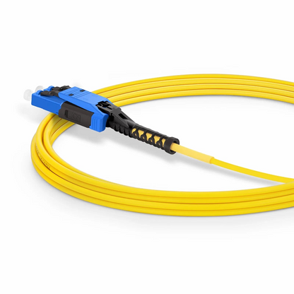FyberOptix 10m (33ft) Fiber Patch Cable, 2 Fibers, LC UPC Duplex to LC UPC Duplex Flat Clip with Push-Pull Boot Uniboot, Single Mode (OS2), Riser (OFNR), 2.0mm, Yellow