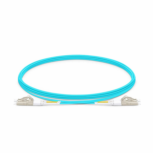 FyberOptix 3m (10ft) Fiber Patch Cable, 2 Fibers, LC UPC Duplex to LC UPC Duplex, Multimode (OM4), Riser (OFNR), 1.2mm, Tight-Buffered, Aqua