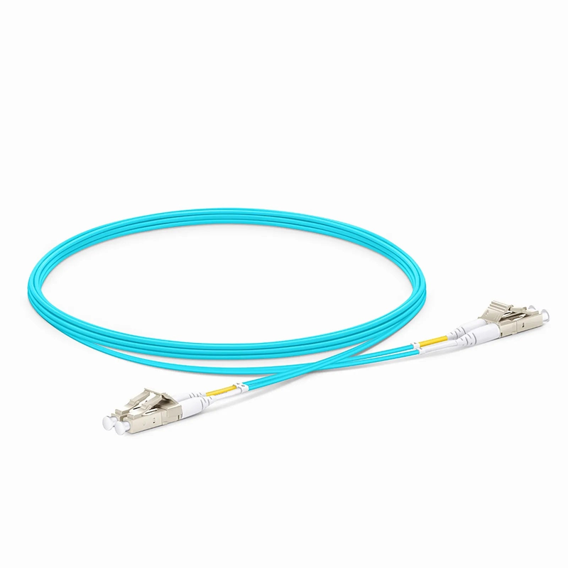 FyberOptix 3m (10ft) Fiber Patch Cable, 2 Fibers, LC UPC Duplex to LC UPC Duplex, Multimode (OM4), Riser (OFNR), 1.2mm, Tight-Buffered, Aqua