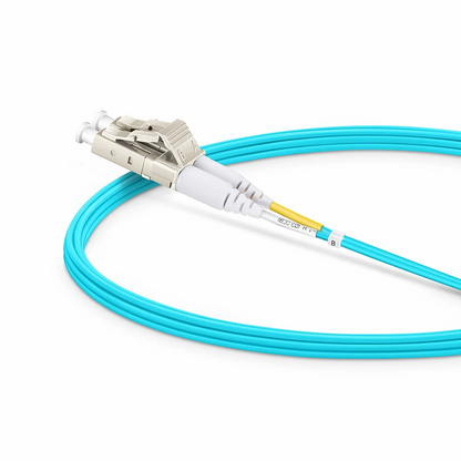 FyberOptix 3m (10ft) Fiber Patch Cable, 2 Fibers, LC UPC Duplex to LC UPC Duplex, Multimode (OM4), Riser (OFNR), 1.2mm, Tight-Buffered, Aqua