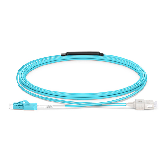 FyberOptix 3m (10ft) Fiber Patch Cable, 2 Fibers, LC UPC Duplex Standard Clip Uniboot to SC UPC Duplex, Multimode (OM4), Riser (OFNR), 2.0/0.9mm, Aqua
