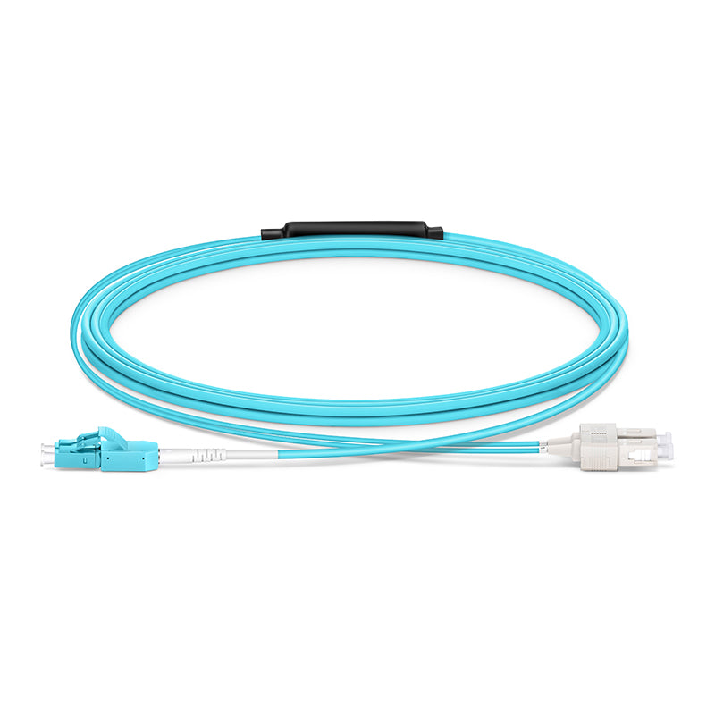 FyberOptix 3m (10ft) Fiber Patch Cable, 2 Fibers, LC UPC Duplex Standard Clip Uniboot to SC UPC Duplex, Multimode (OM4), Riser (OFNR), 2.0/0.9mm, Aqua