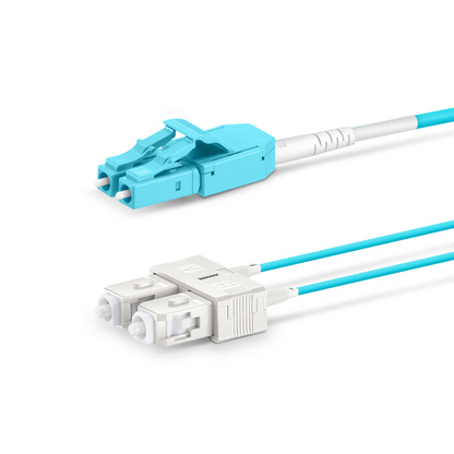 FyberOptix 3m (10ft) Fiber Patch Cable, 2 Fibers, LC UPC Duplex Standard Clip Uniboot to SC UPC Duplex, Multimode (OM4), Riser (OFNR), 2.0/0.9mm, Aqua