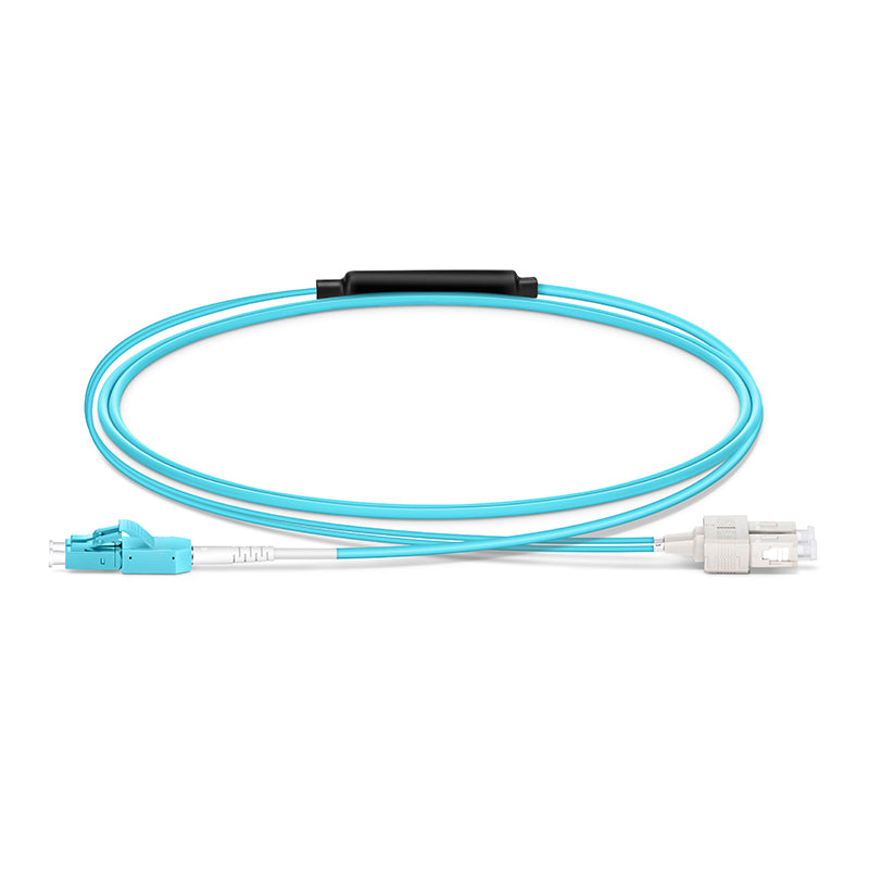 FyberOptix 1m (3ft) Fiber Patch Cable, 2 Fibers, LC UPC Duplex Standard Clip Uniboot to SC UPC Duplex, Multimode (OM4), Riser (OFNR), 2.0/0.9mm, Aqua
