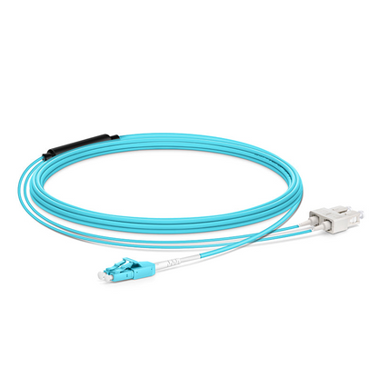 FyberOptix 5m (16ft) Fiber Patch Cable, 2 Fibers, LC UPC Duplex Standard Clip Uniboot to SC UPC Duplex, Multimode (OM4), Riser (OFNR), 2.0/0.9mm, Aqua